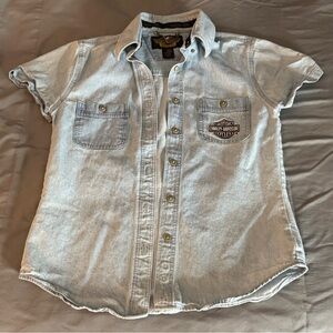 Vtg 90s/Y2K Harley-Davidson Light Blue Denim Button-Up Shirt